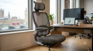 A breathable mesh ergonomic office chair with contoured seat cushion designed for all-day back comfort.