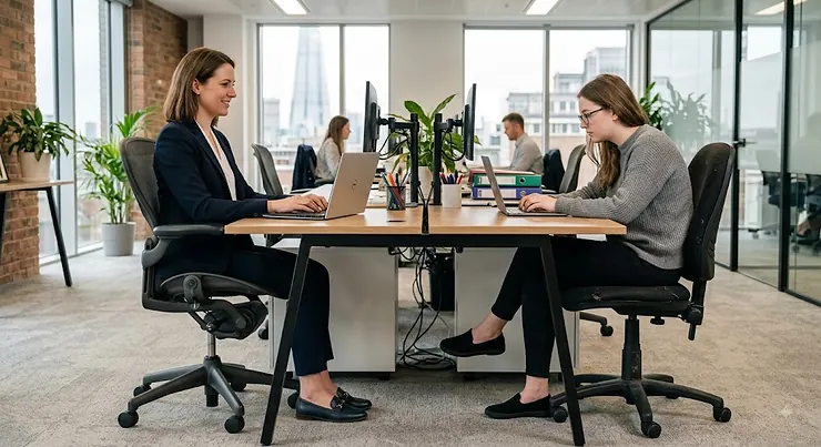 Comparison of posture between an ergonomic chair and a standard office chair in a modern UK office,ergonomic chair vs standard office chair