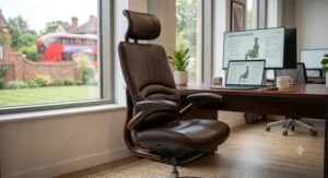 An executive leather ergonomic office chair featuring built-in lumbar cushioning suitable for British home offices.