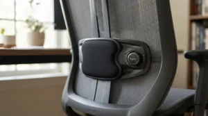 An ergonomic affordable executive office chair with adjustable armrests and lumbar support.