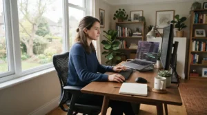Person sitting comfortably in a supportive task chair during a long working day