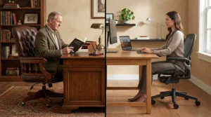 Visualising the difference between executive and ergonomic chairs for daily remote working tasks.