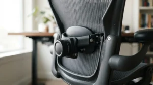 Close-up of adjustable lumbar support on an ergonomic task chair for home working