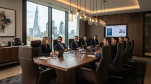 Evaluating boardroom aesthetics in an executive chair vs ergonomic chair debate for corporate offices.