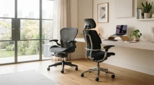 Executive chair vs ergonomic chair comparison in a modern London office, highlighting style and support differences.