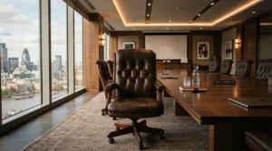 Premium leather executive task chair with adjustable arms for a professional corporate office