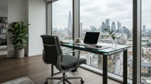 A modern executive chair for home office working in a bright Edinburgh apartment study.