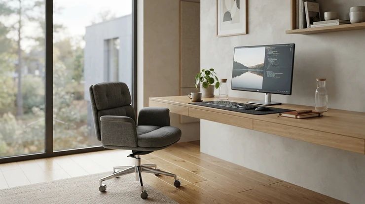 A premium executive chair for home office layout in a contemporary Manchester apartment.