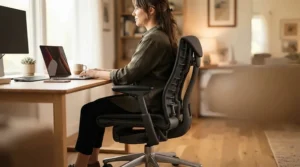 A value office chair highlighting curved lower back support for comfortable typing