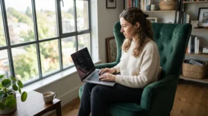 An ergonomic leather executive chair supporting posture during remote working hours in a flat.